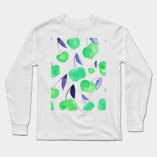 Watercolor cherries - green and blue Long Sleeve T-Shirt